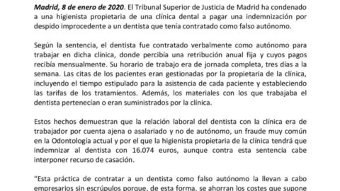 SENTENCIA FALSO AUTONOMO EN ODONTOLOGIA