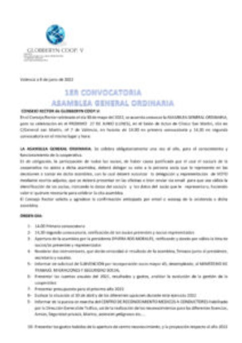 1ER  CONVOCATORIA ASAMBLEA GENERAL