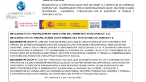 COMUNICADO RESOLUCION SUBVENCION COFINANCIADA POR MINISTERIO TRABAJO Y ECONOMICA SOCIAL